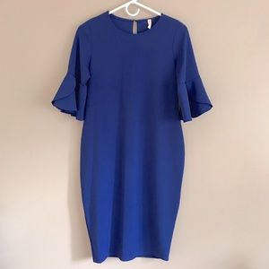 PinkBlush | Royal Blue Fitted Ruffle Sleeve Maternity Dress